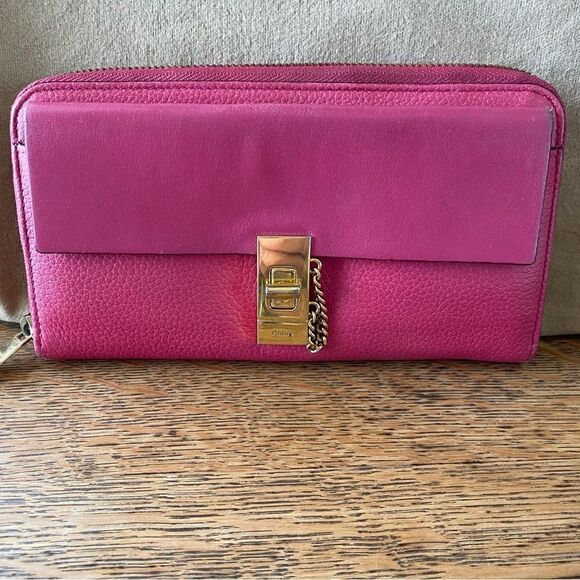 Chloé Continental Pink Pebbled Leather Zippy Wallet with COA. EUC! - Picture 1 of 13